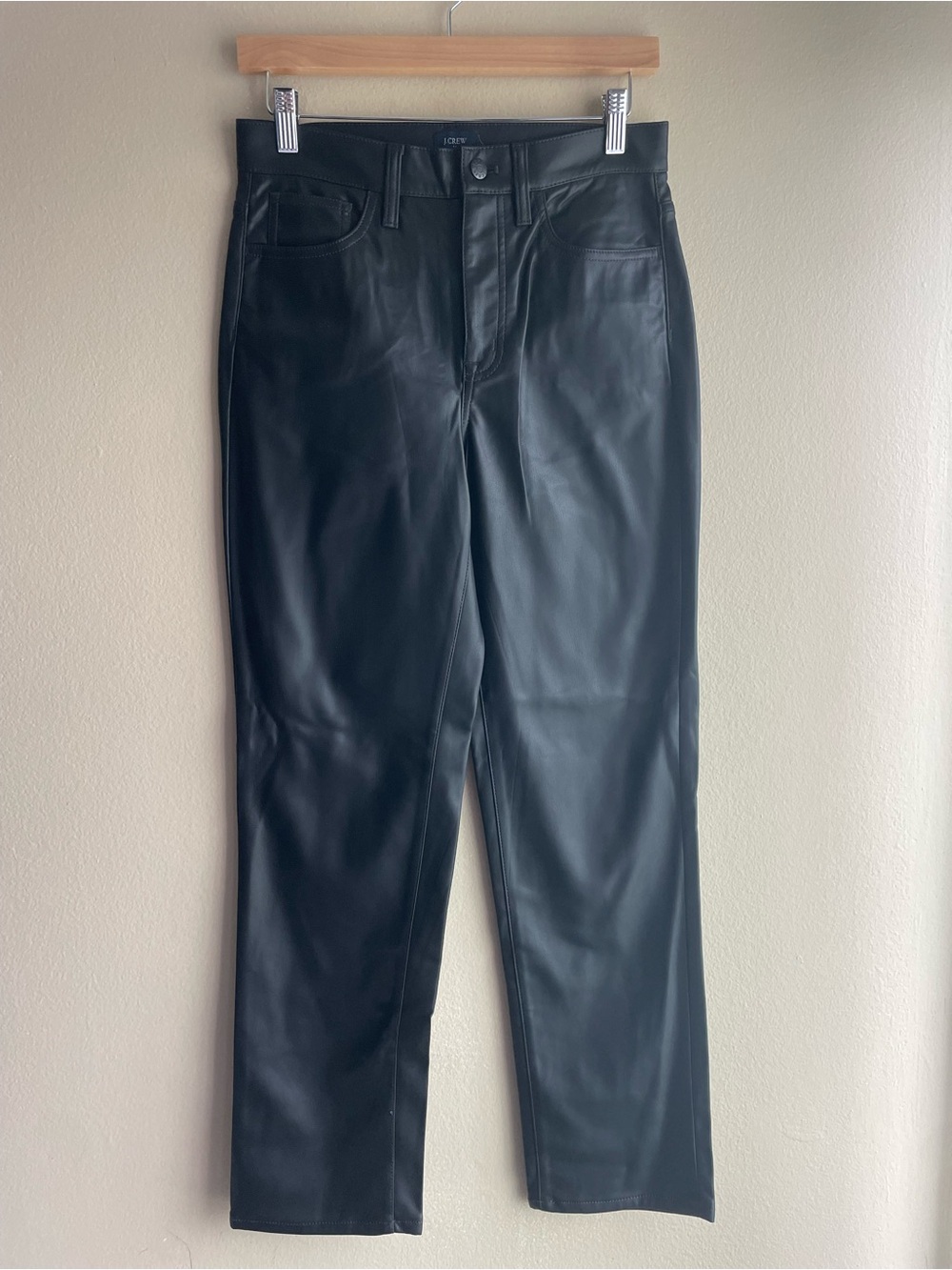 J. Crew Women Black Straight-Leg Faux Leather Jeans Size 27